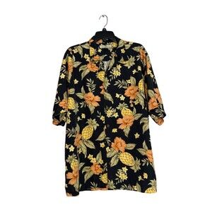 Tommy Bahama Men's Hawaiian Shirt 100% Silk Black Large